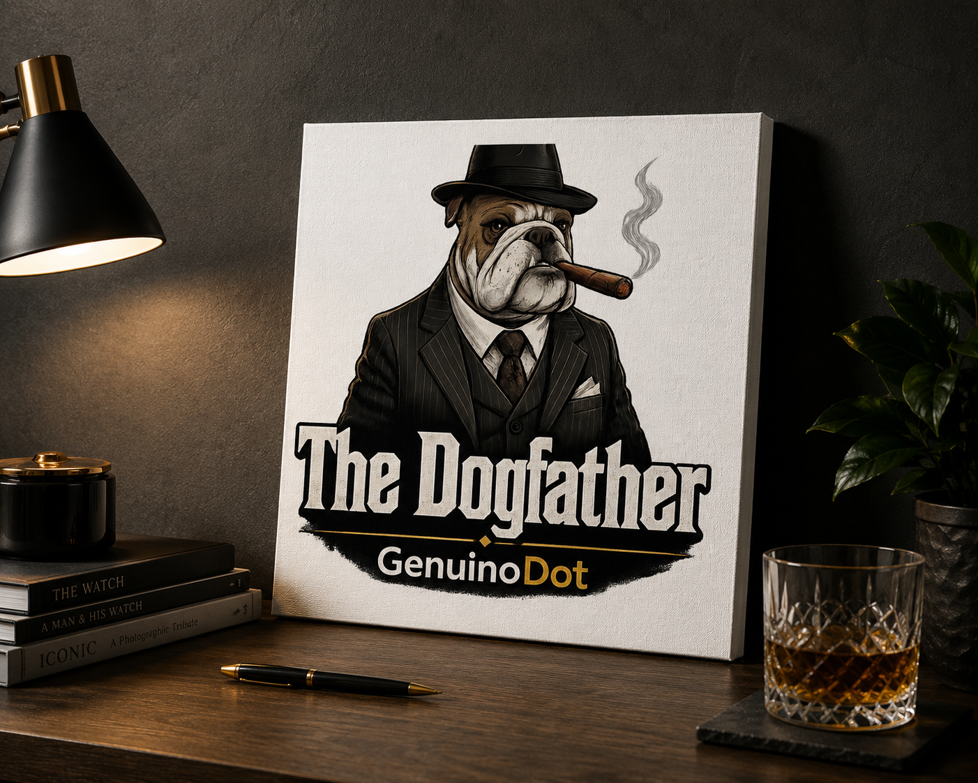 The Dogfather™ Canvas Wall Art | Premium Bulldog Mafia Decor | 8×8 Inch