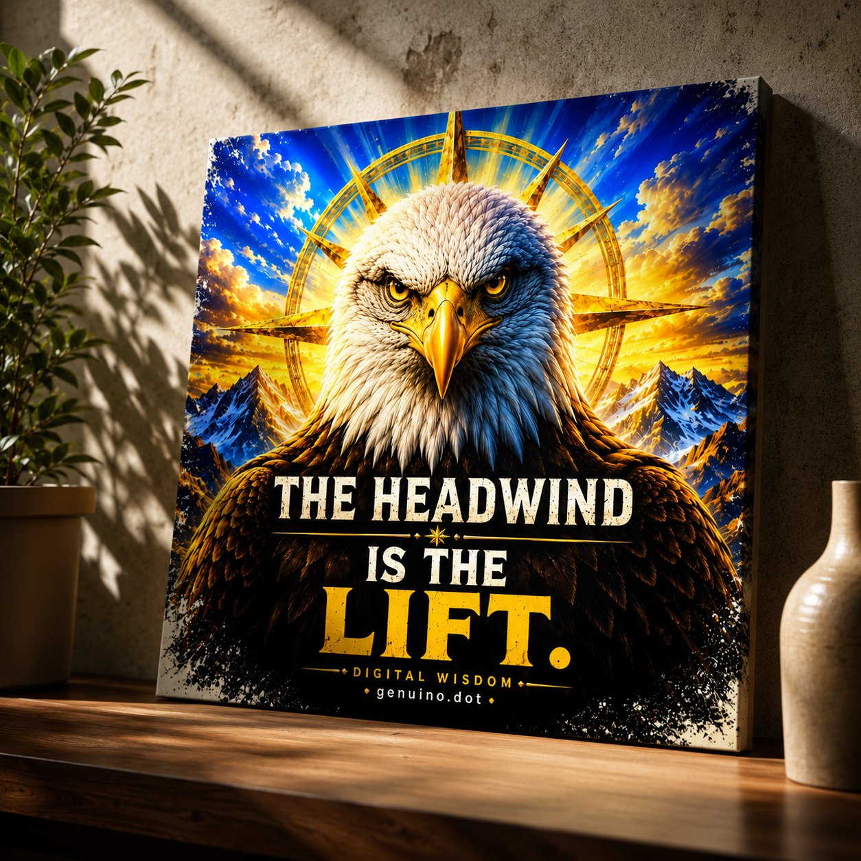 The Headwind Is the Lift Canvas Wall Art | Eagle Inspirational Wall Decor | Leadership & Motivation Canvas Print | Digital Wisdom by genuino.dot. Canvas 20x20 cm / 8x8″
