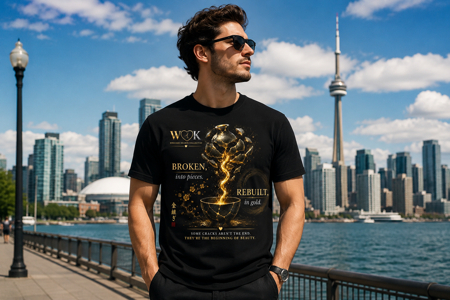 Broken Into Pieces. Rebuilt in Gold. | Kintsugi Healing T-Shirt | Wrecked Hearts Kollective