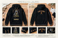 Col. Hoodie design sheet: front and back views with printed front graphic