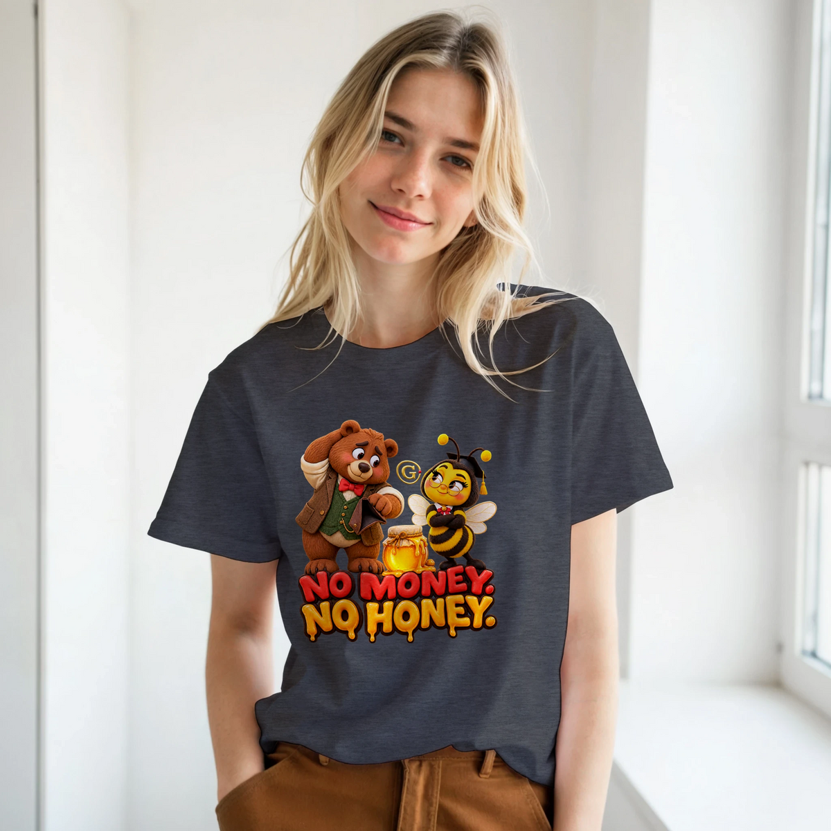 No Money, No Honey™ — Pawfessor Bear & Bee Tee — side view