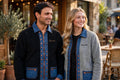 GenuinoDot black fleece full-sleeve shirt with denim collar, copper zip and buttons