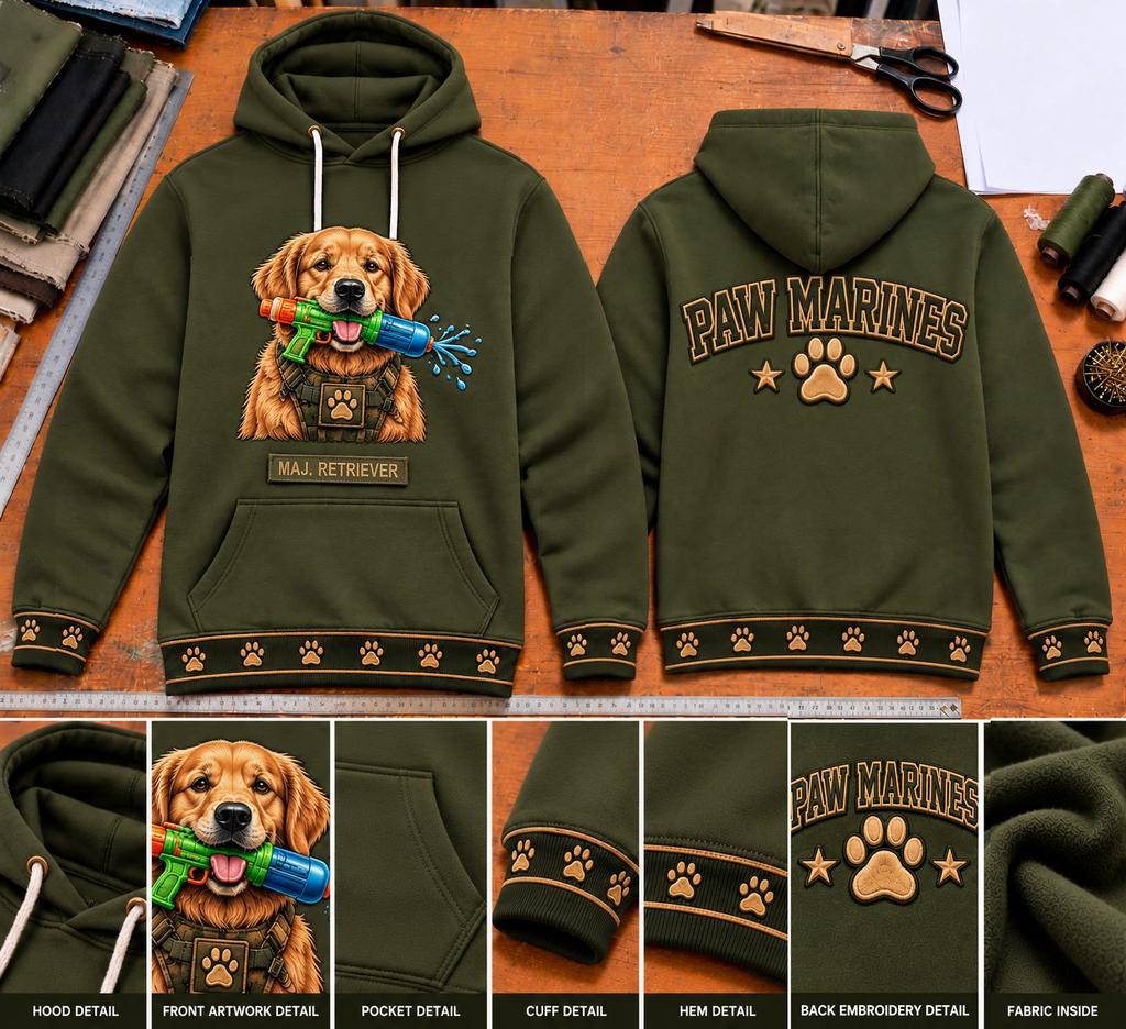 PAW MARINES Hoodie — Maj. Retriever Olive Water-Gun Hoodie – Genuino Mart